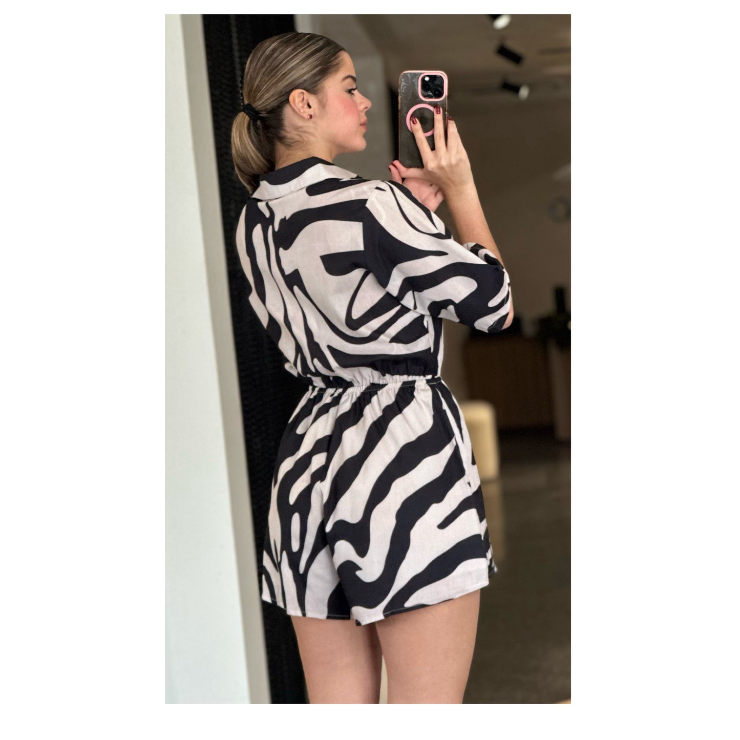 SHORT SLEEVE ZEBRA PRINT ROMPER