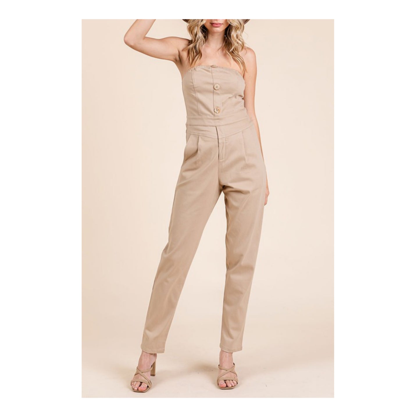 STRAPLESS BUTTON DETAIL JUMPSUIT