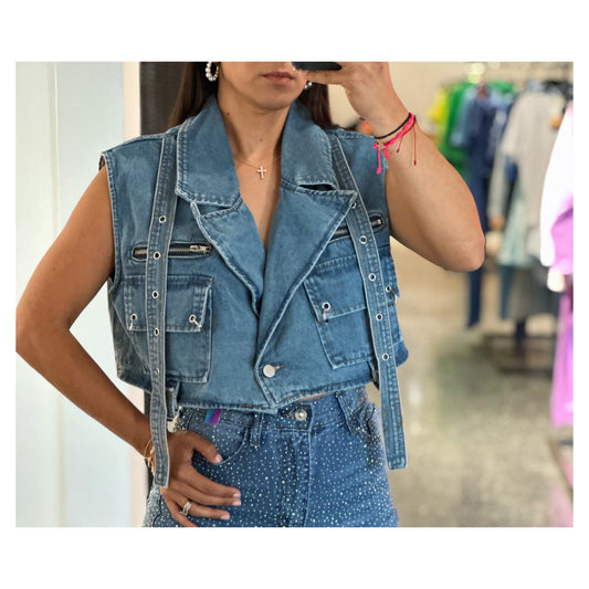 BLUE DENIM VEST TOP