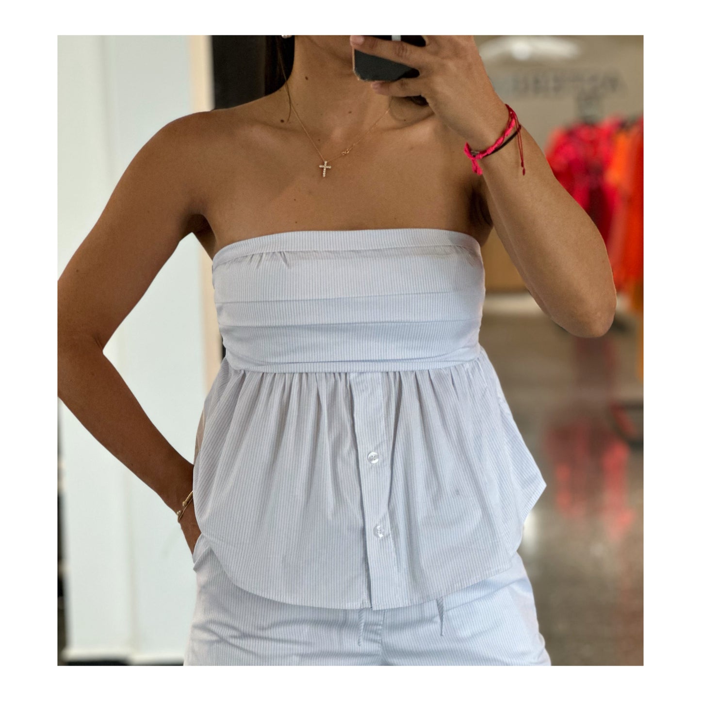 Strapless Pleated Stripes Top