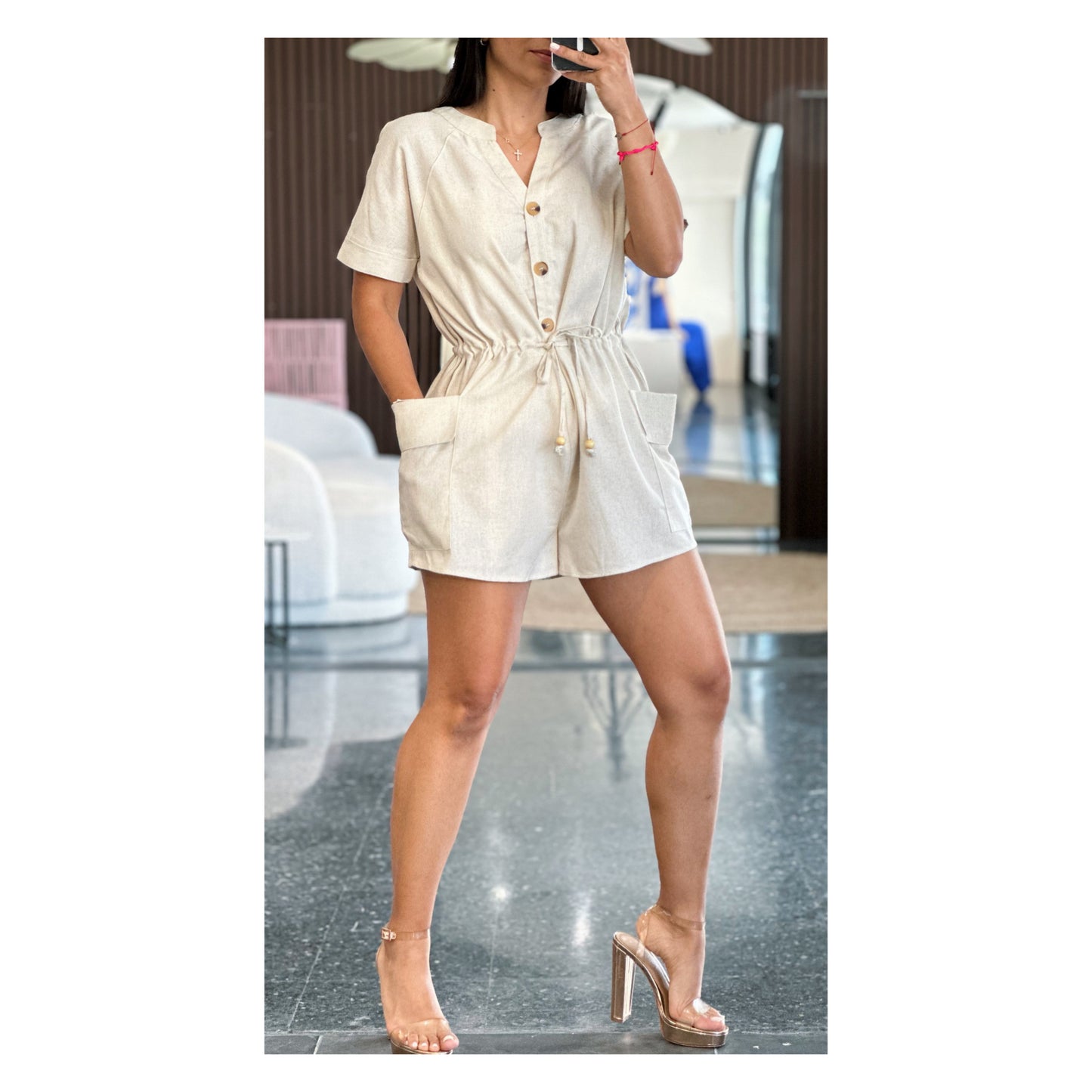 Button Linen Side Romper