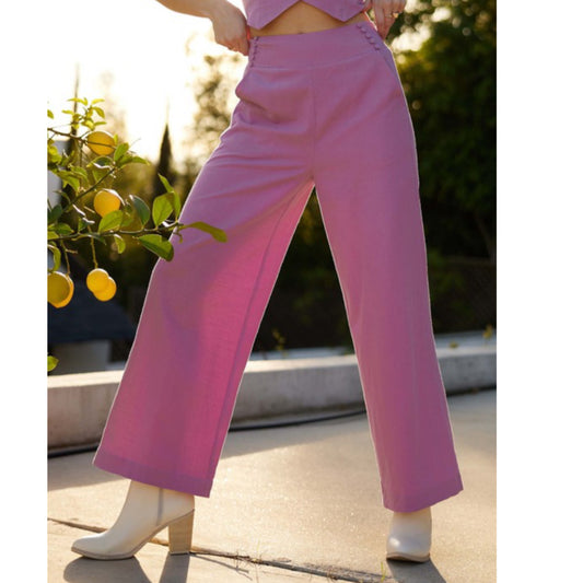 High Waisted Straight Leg Pants with Buttons