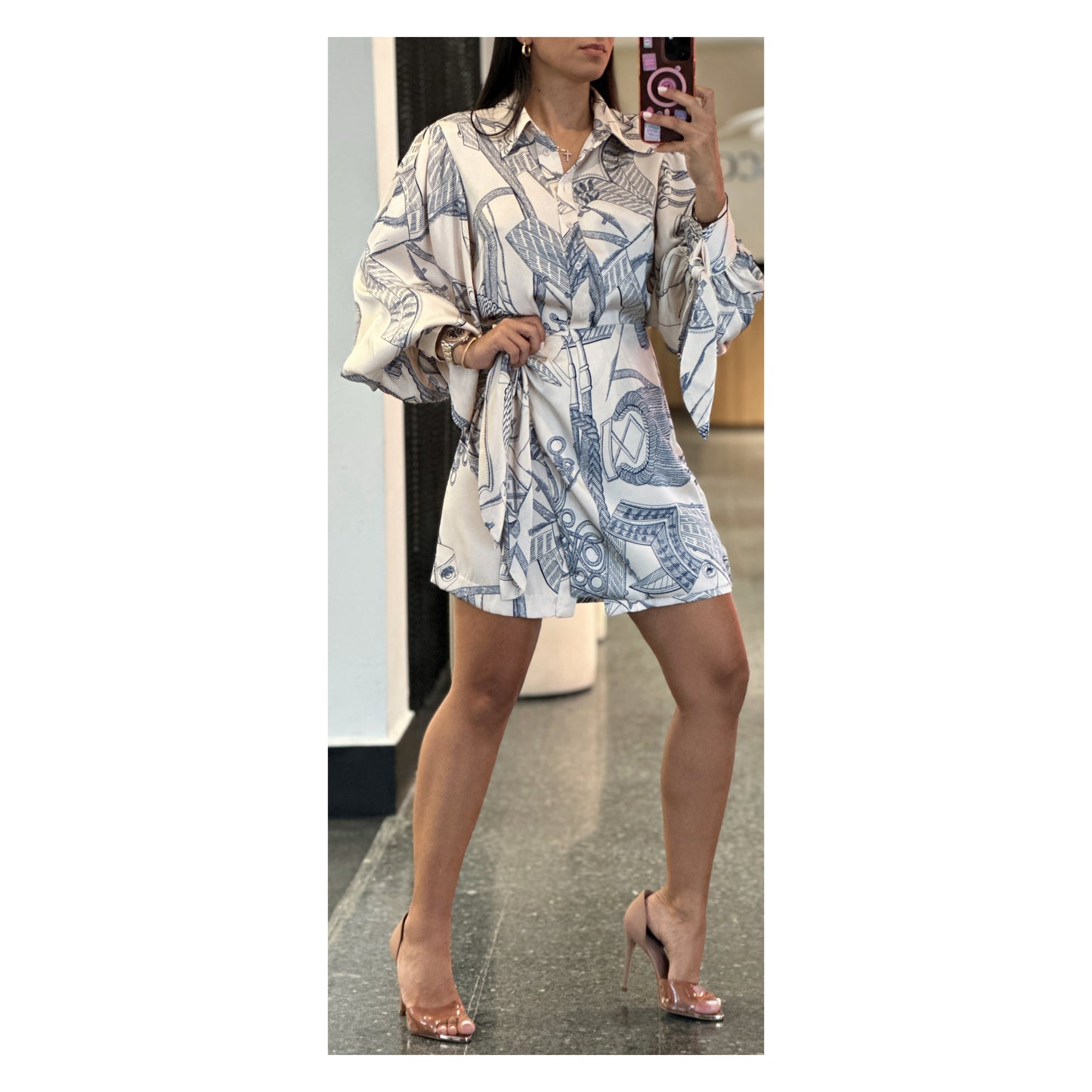 CHAIN TIE WRAP SHIRT DRESS