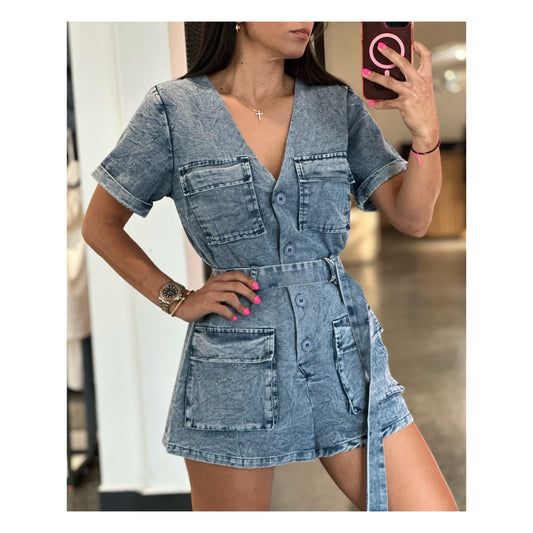 SJQ- DENIM WASHED ROMPER