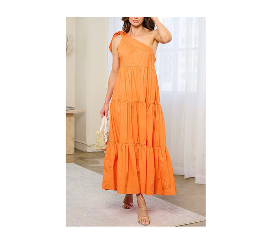 ONE SHOULDER TIERED POCKETS MAXI DRESS