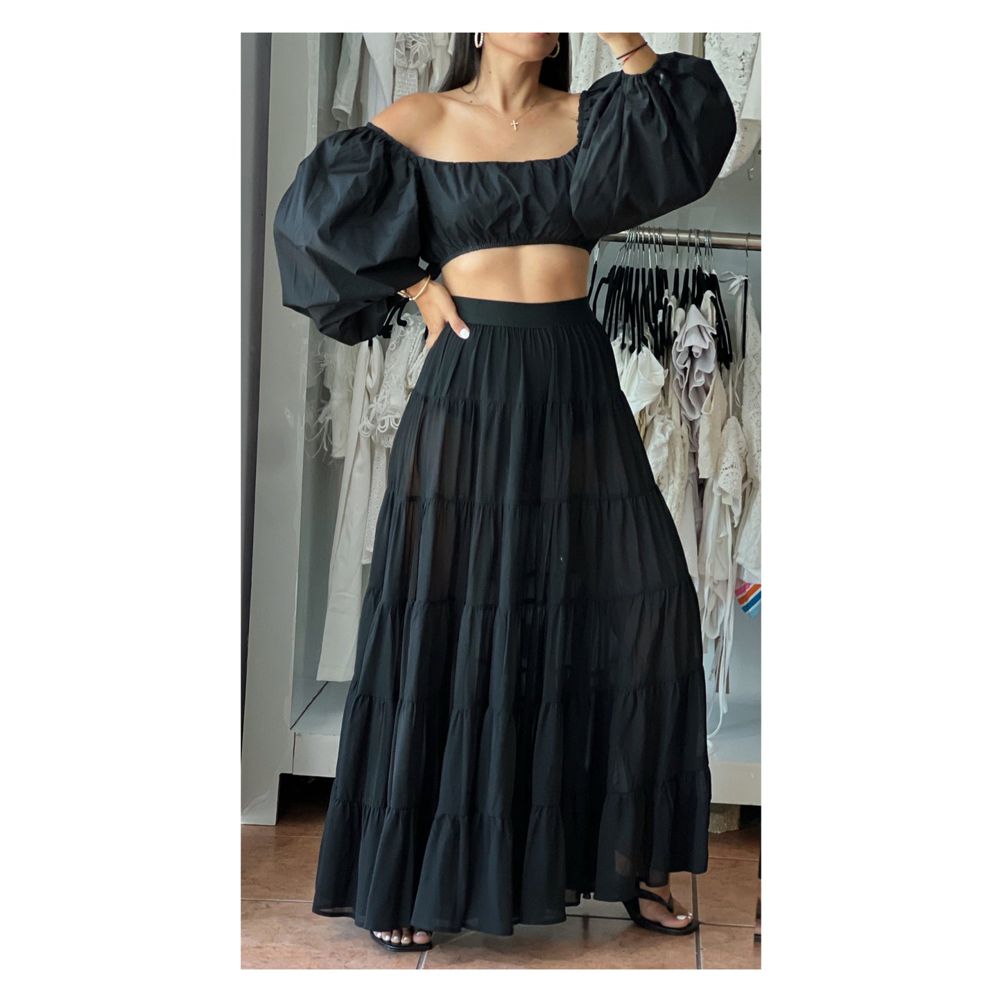 TIERED SHEER MAXI SKIRT