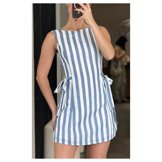 BOAT NECKLINE STRIPED MINI DRESS