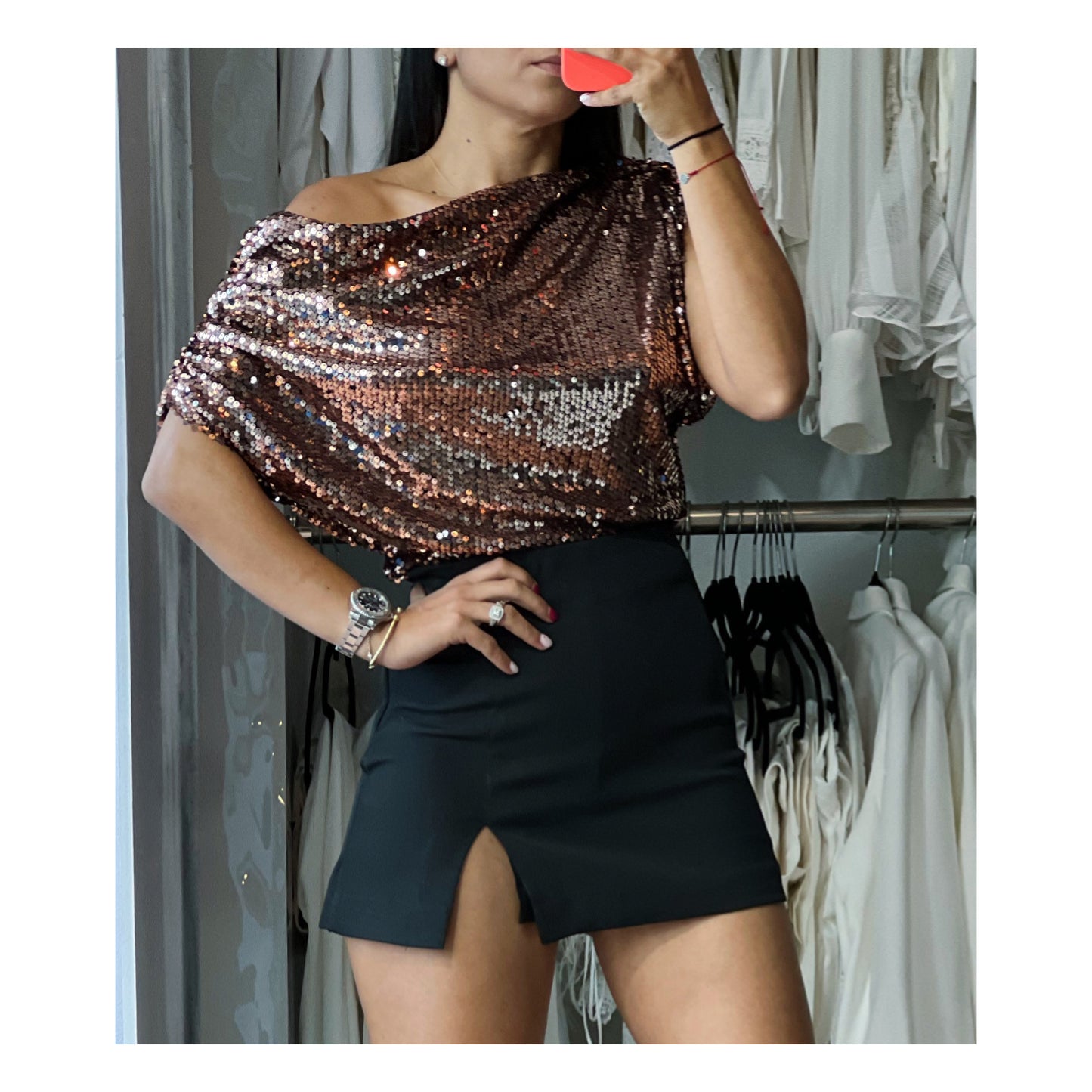 SEQUIN BLOUSE WITH ONE SHOULDER