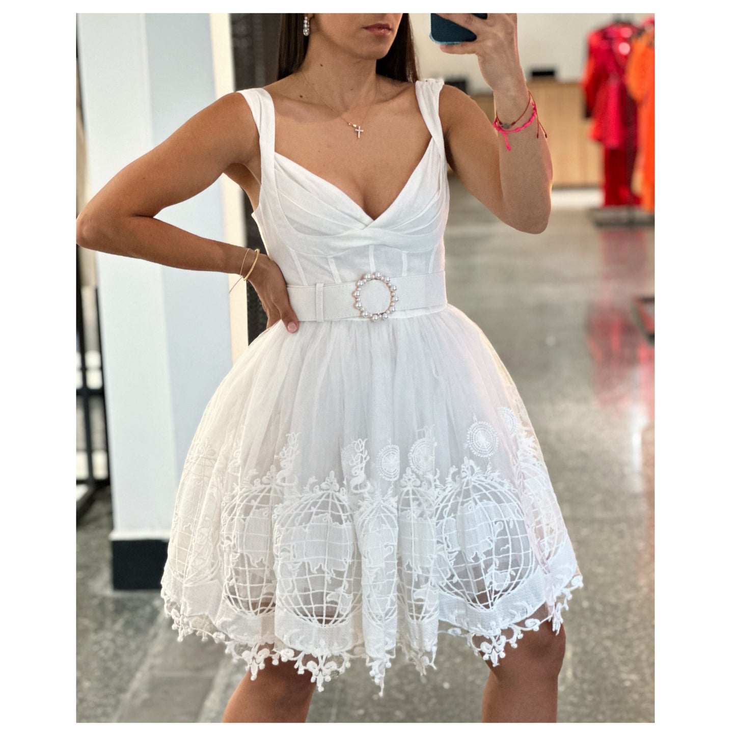 White Embroidery Lace Mini Dress