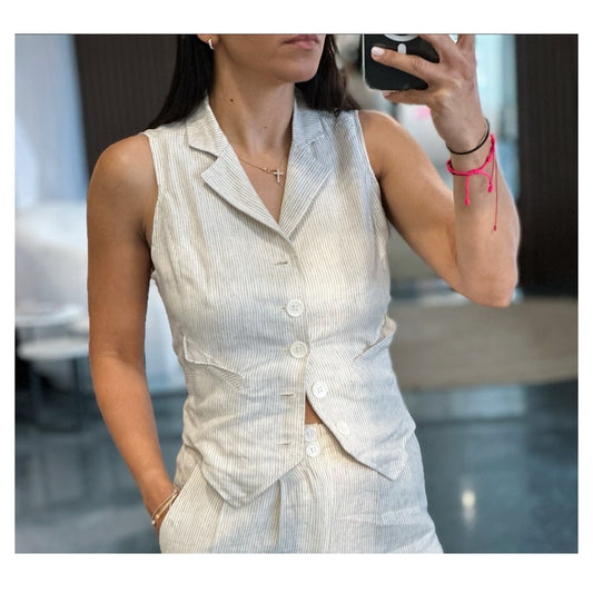 KHAKI LINEN MINI VEST