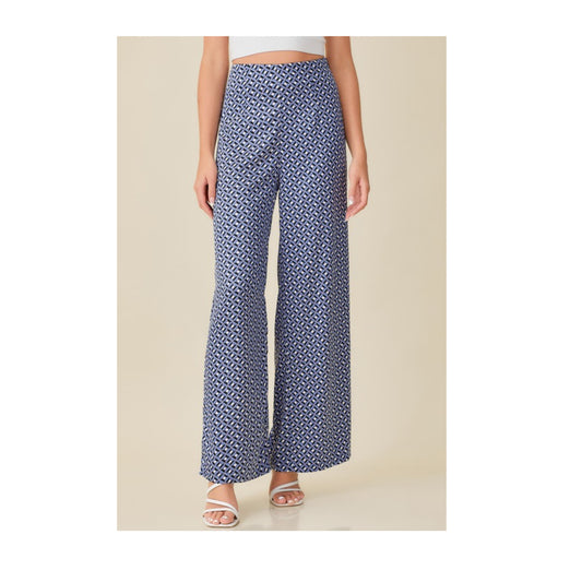 SILKY WIDE LEG PRINT PANTS