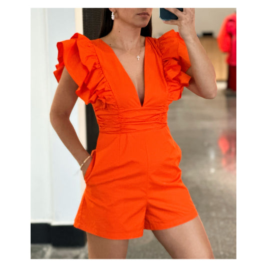 Sunkist V-Neck Ruffle Romper