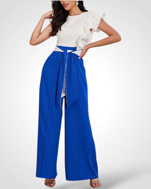 RUFFLED ONE SHOULDER W/WIDE LEG JUMPSUIT