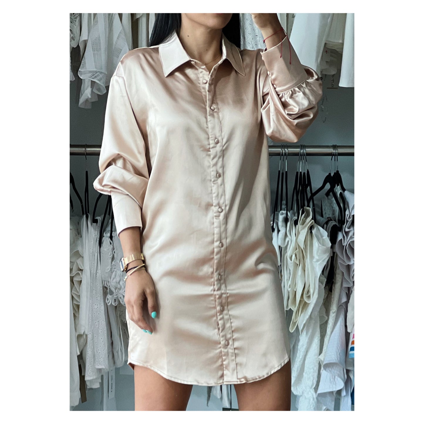 SATIN SHIRT MINI DRESS