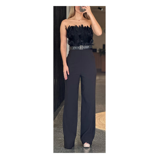 SJQ-ELEGANT FEATHER BODICE JUMPSUIT