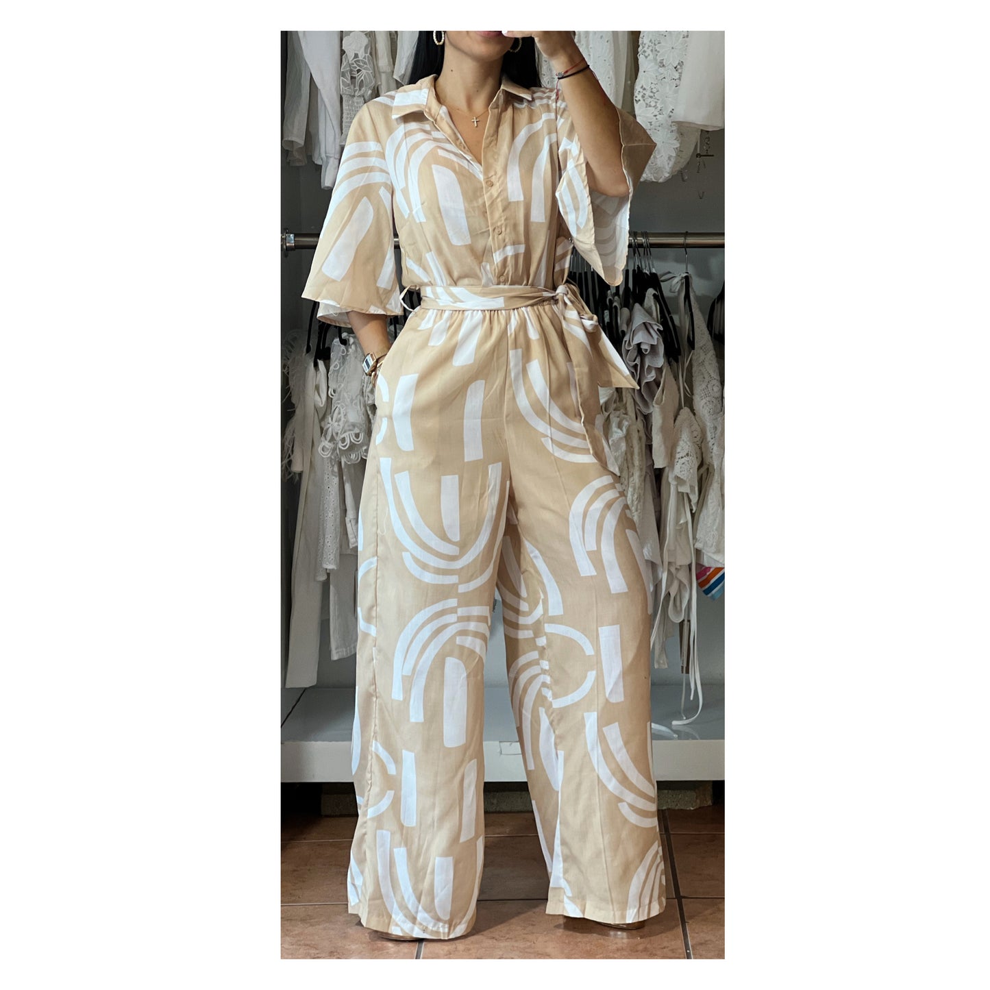 Beige Abstract Jumpsuit