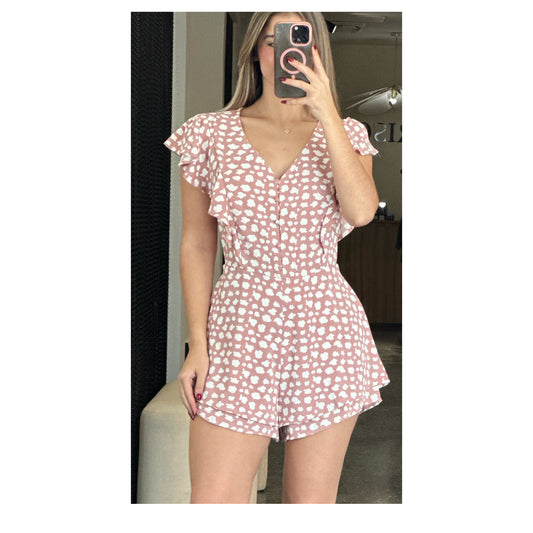 RUFFLE SLEEVE PRINTED ROMPER