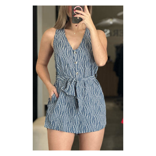 FLORAL SLEEVELESS BUTTON FRONT ROMPER WITH BELT