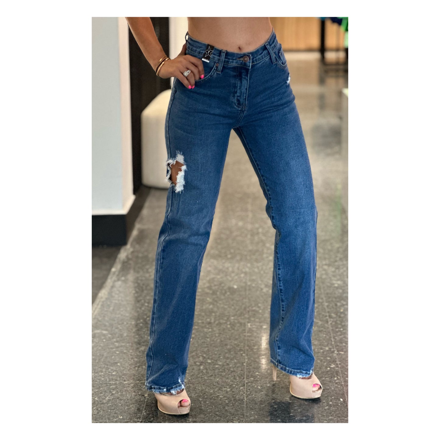 Mid Rise Straight Jeans