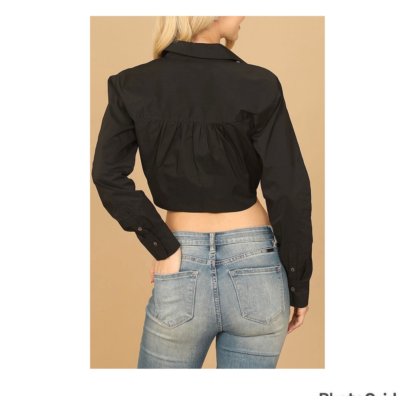 LONG SLEEVE COLLARED SURPLICE CROP TOP