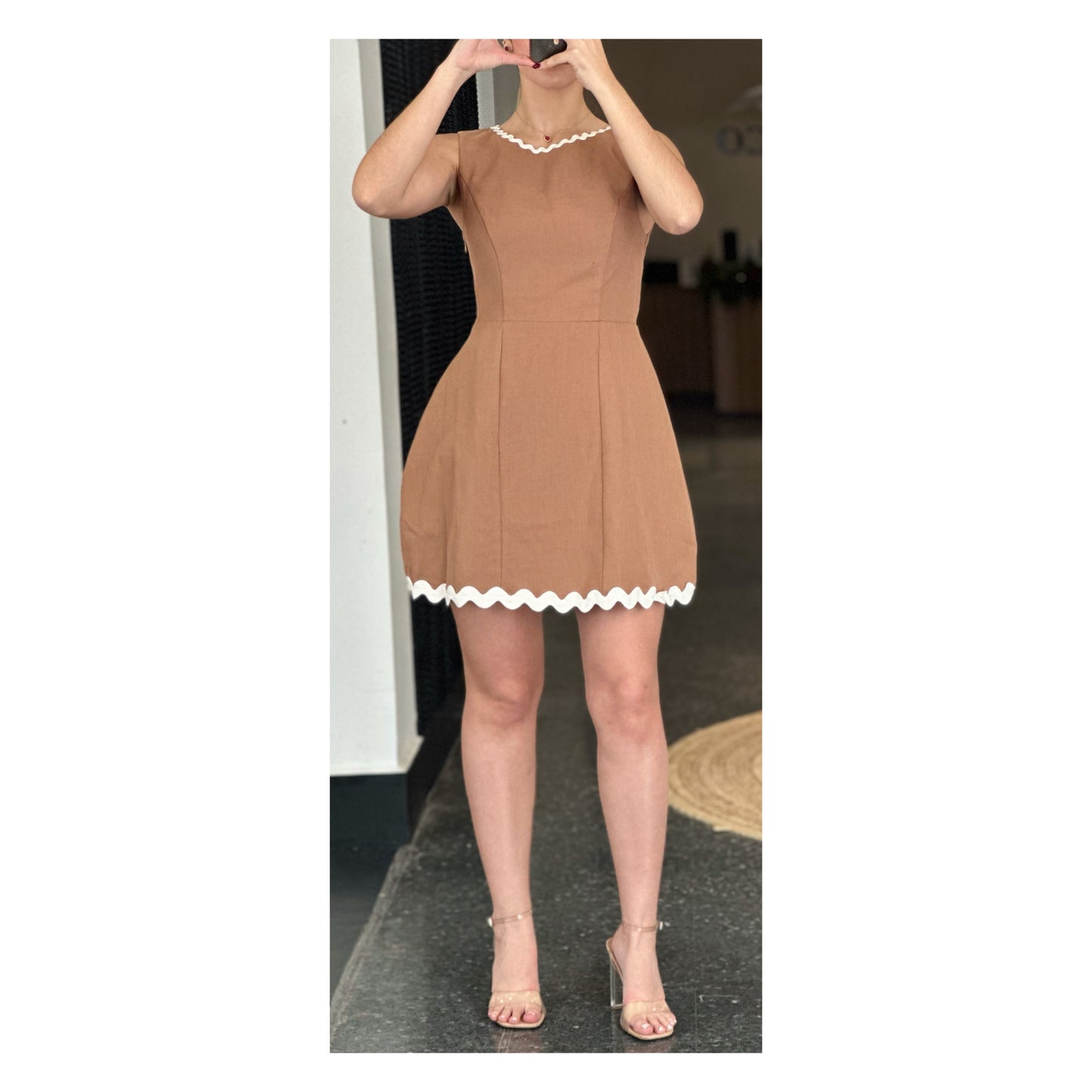 SLEEVELESS ZIG ZAG TRIM MINI DRESS