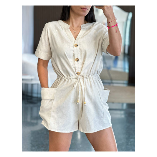 Button Linen Side Romper