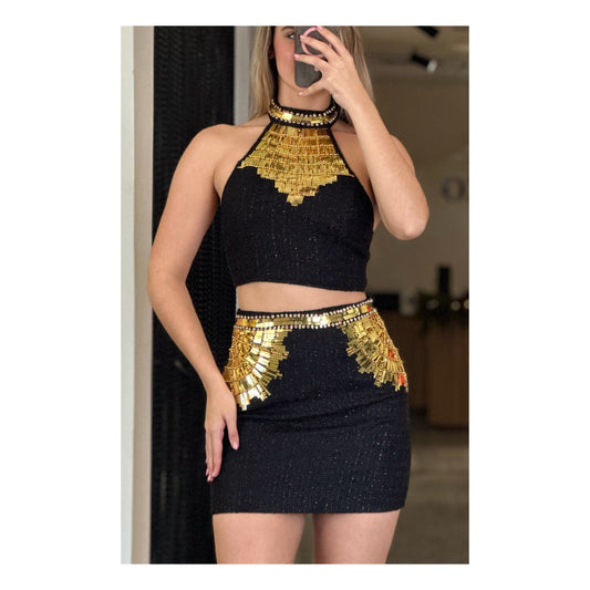 GOLD SEQUIN TWEED SKIRT 2-PC SET