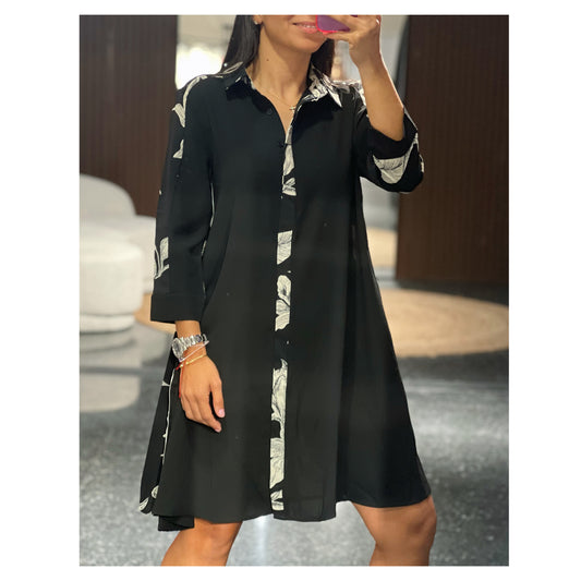 Print Contrast Shirt Dress