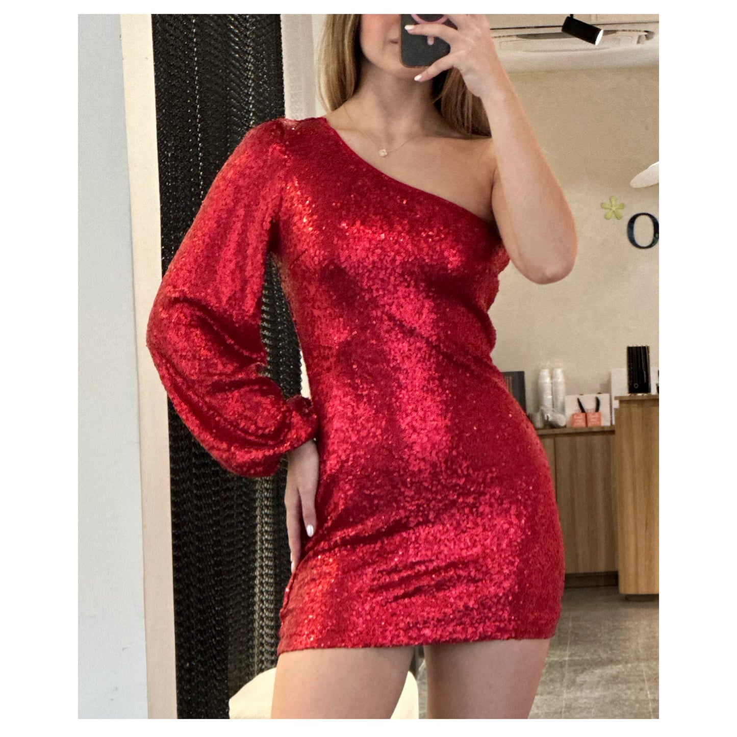 ONE SHOULDER SEQUINS BODYCON MINI DRESS