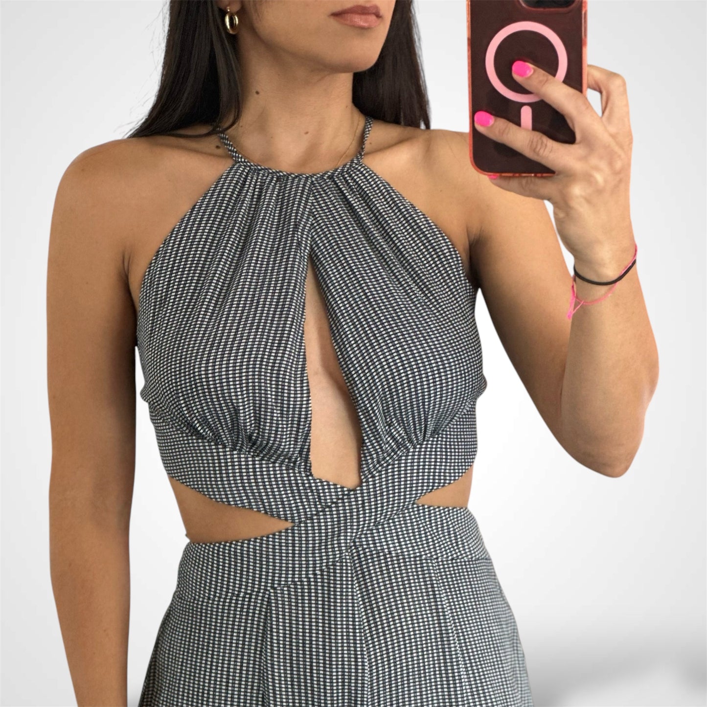 CUTOUT HALTER FRONT TIE BACKLESS JUMPSUIT