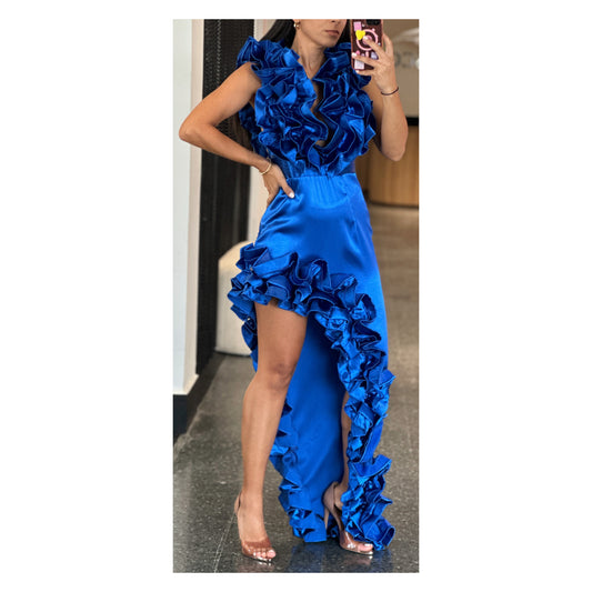 SJ RUFFLE HIGH-LOW GOWN