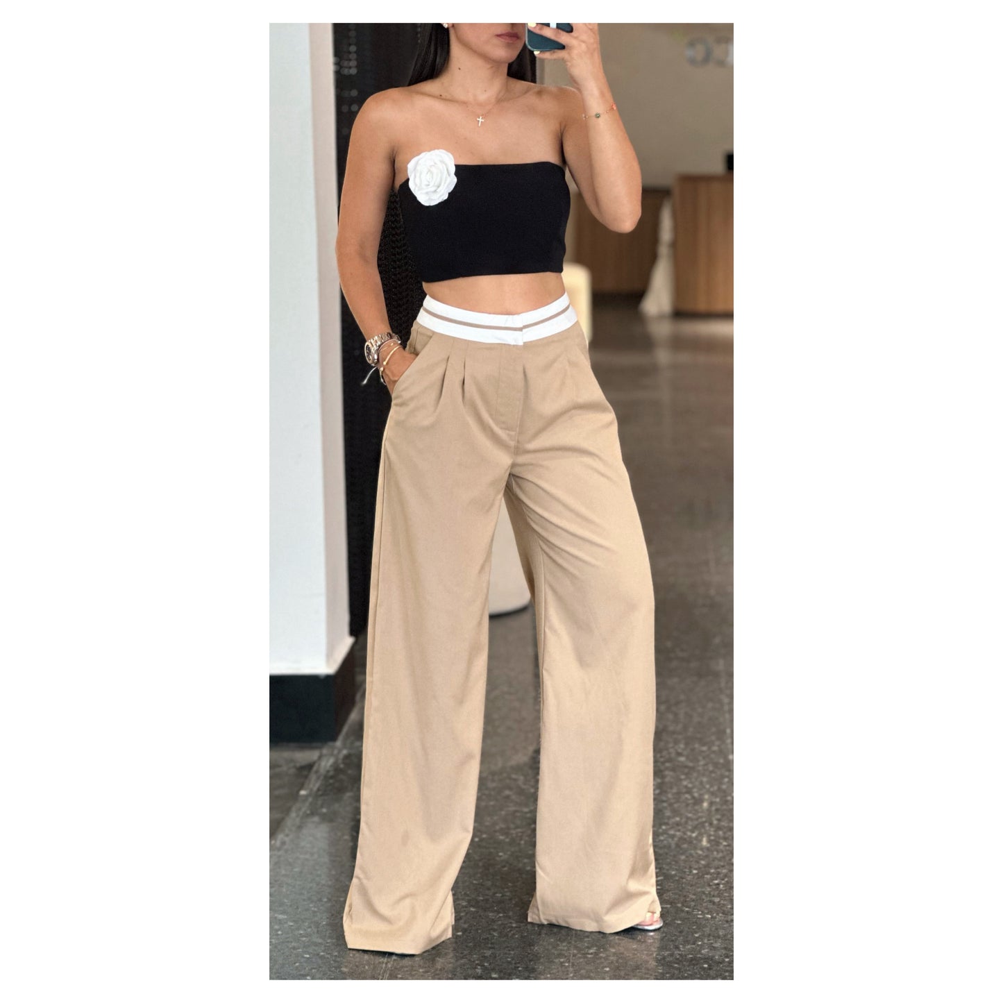 Beige Waistband Pants