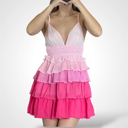 TIERED LAYERED MULTI COLOR RUFFLE MINI DRESS