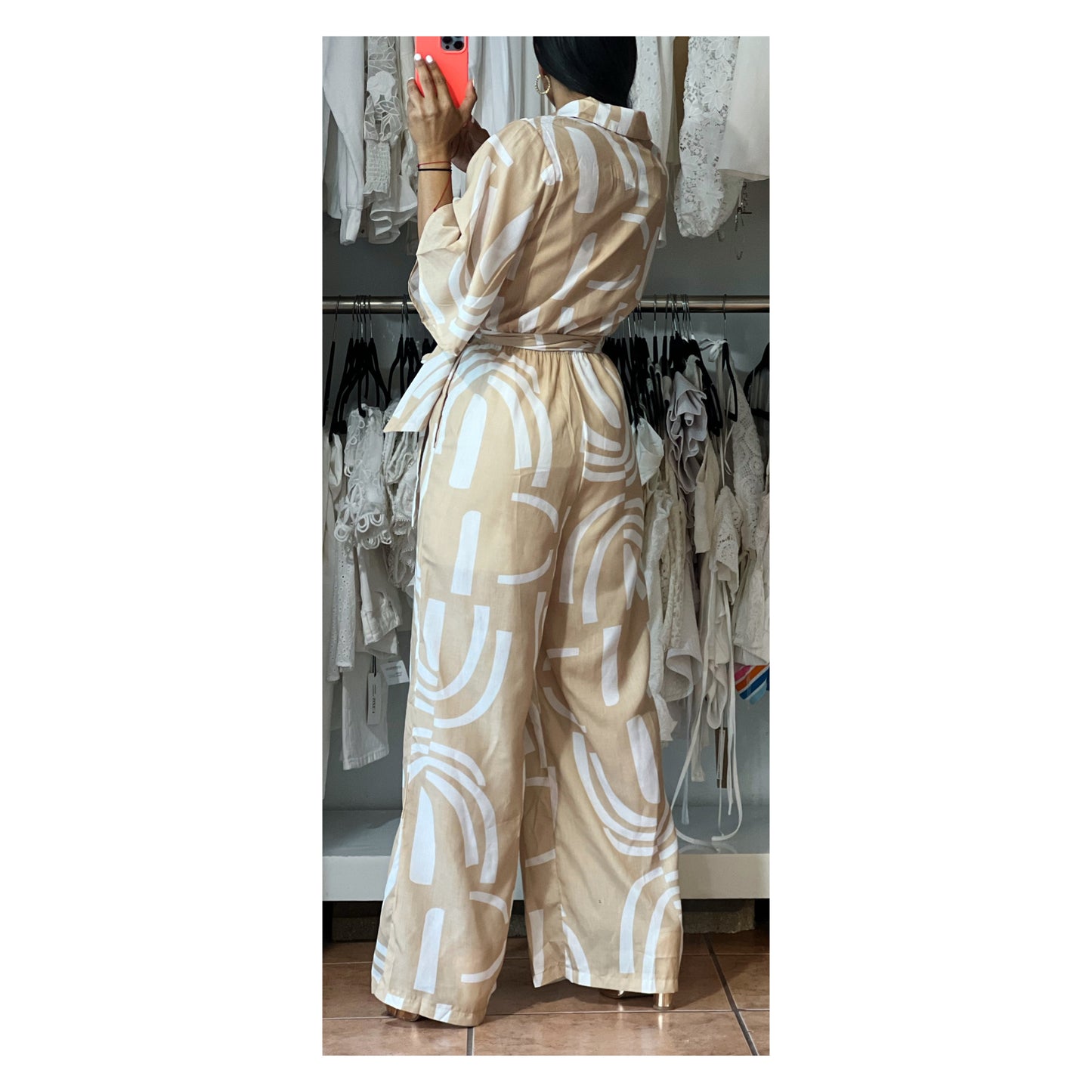 Beige Abstract Jumpsuit