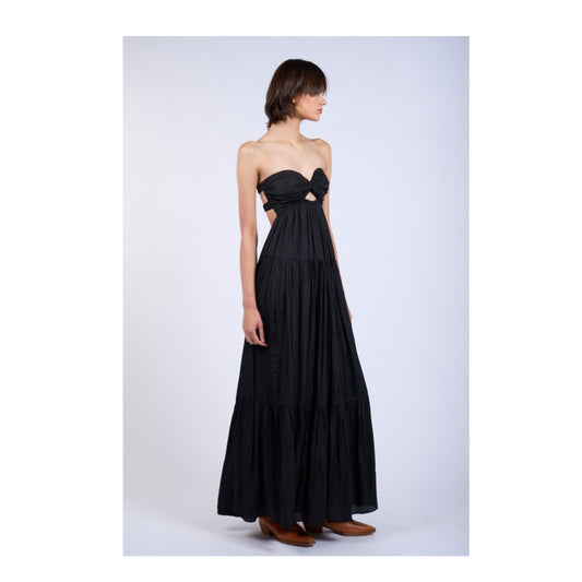 SOLID COLOR TWISTED RUCHED BUST MAXI DRESS