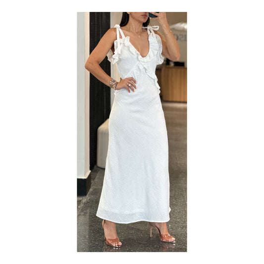 SLEEVELESS RUFFLE DETAILED MAXI DRESS (OFF WHITE)