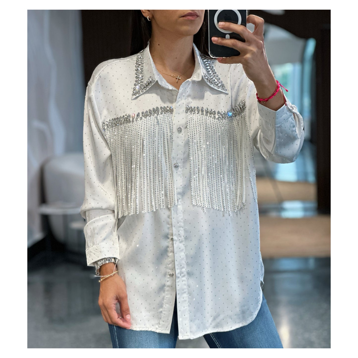 RHINESTONE LONG SLEEVE BLOUSE