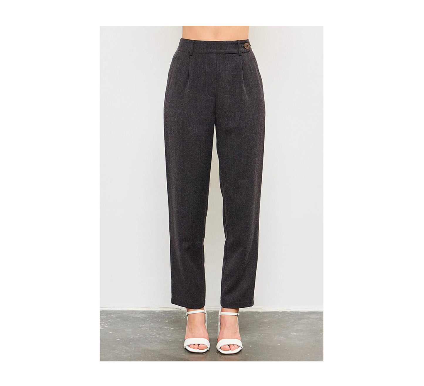 CHARCOAL WOVEN HIGH WAIST SIDE BUTTON CAMI PANTS