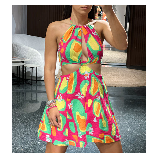 Printed Cut Out Halter Dress