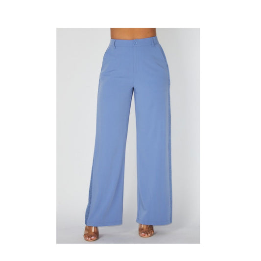 PAULINA SIDE RHINESTONE SLACKS HIGH RISE PANTS