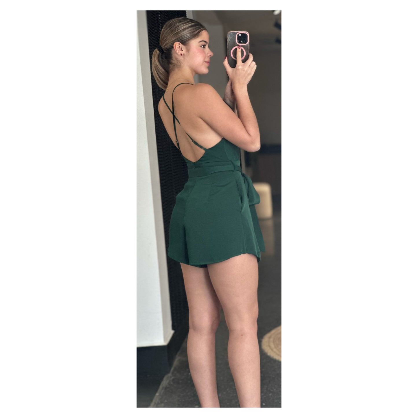 Cross Back Satin Romper (Green)