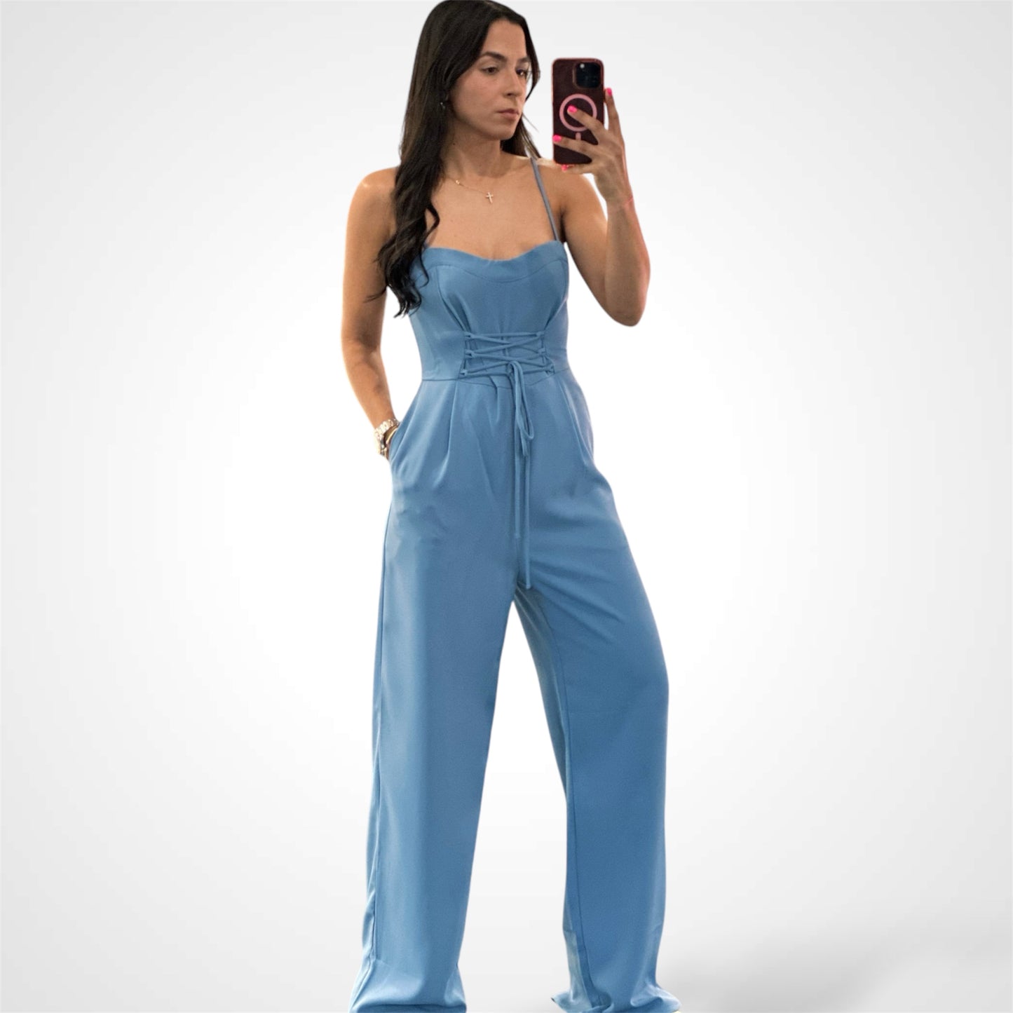 LACE UP DETAILED STRAPPY JUMPSUIT