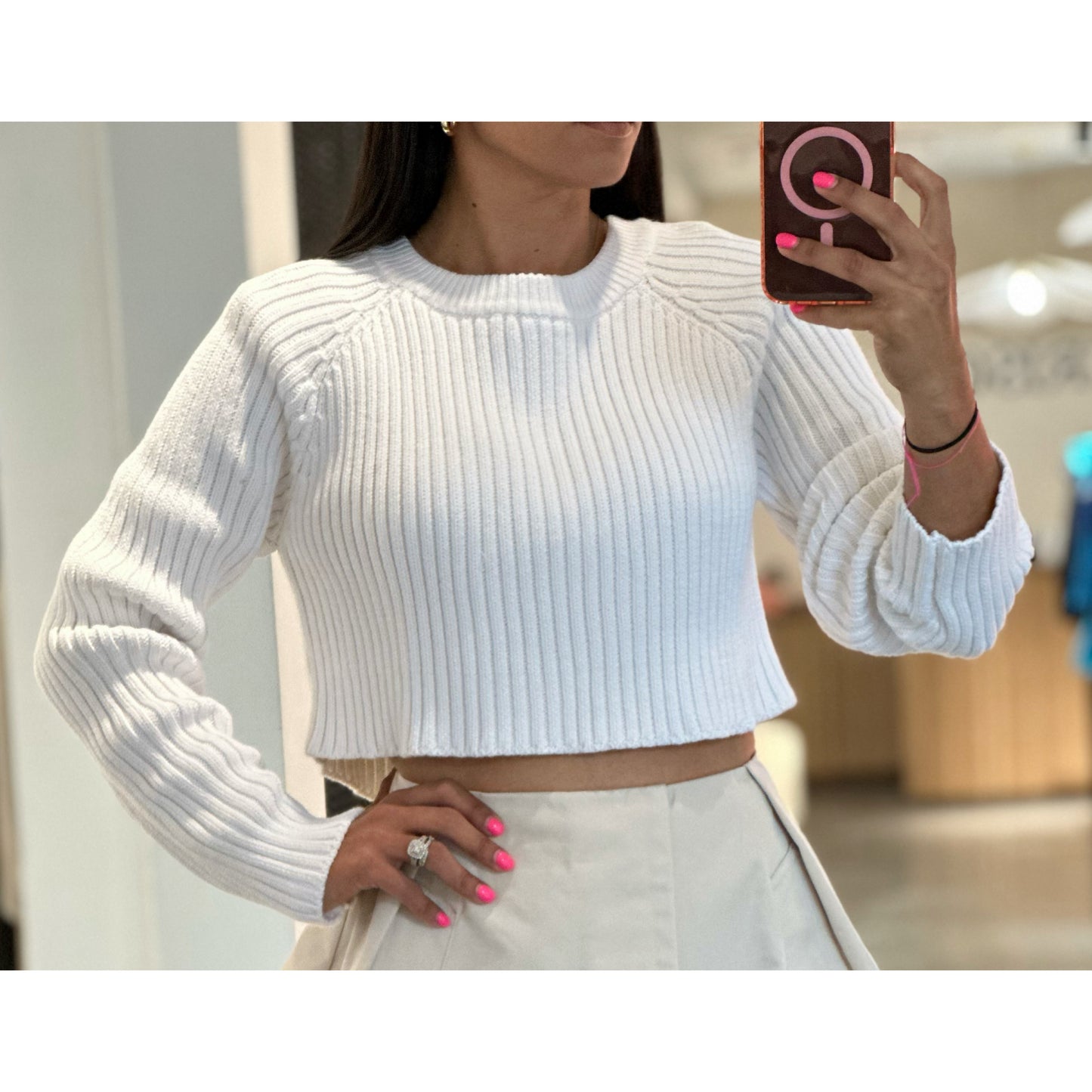 LONG SLEEVE KNIT CROP TOP