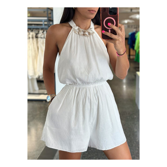 OFF WHITE RING DETAIL HALTER ROMPER