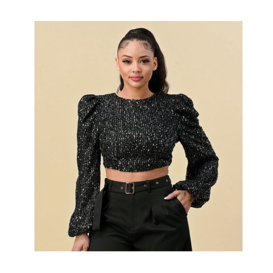 LONG PUFF SLLEVE CROP TOP