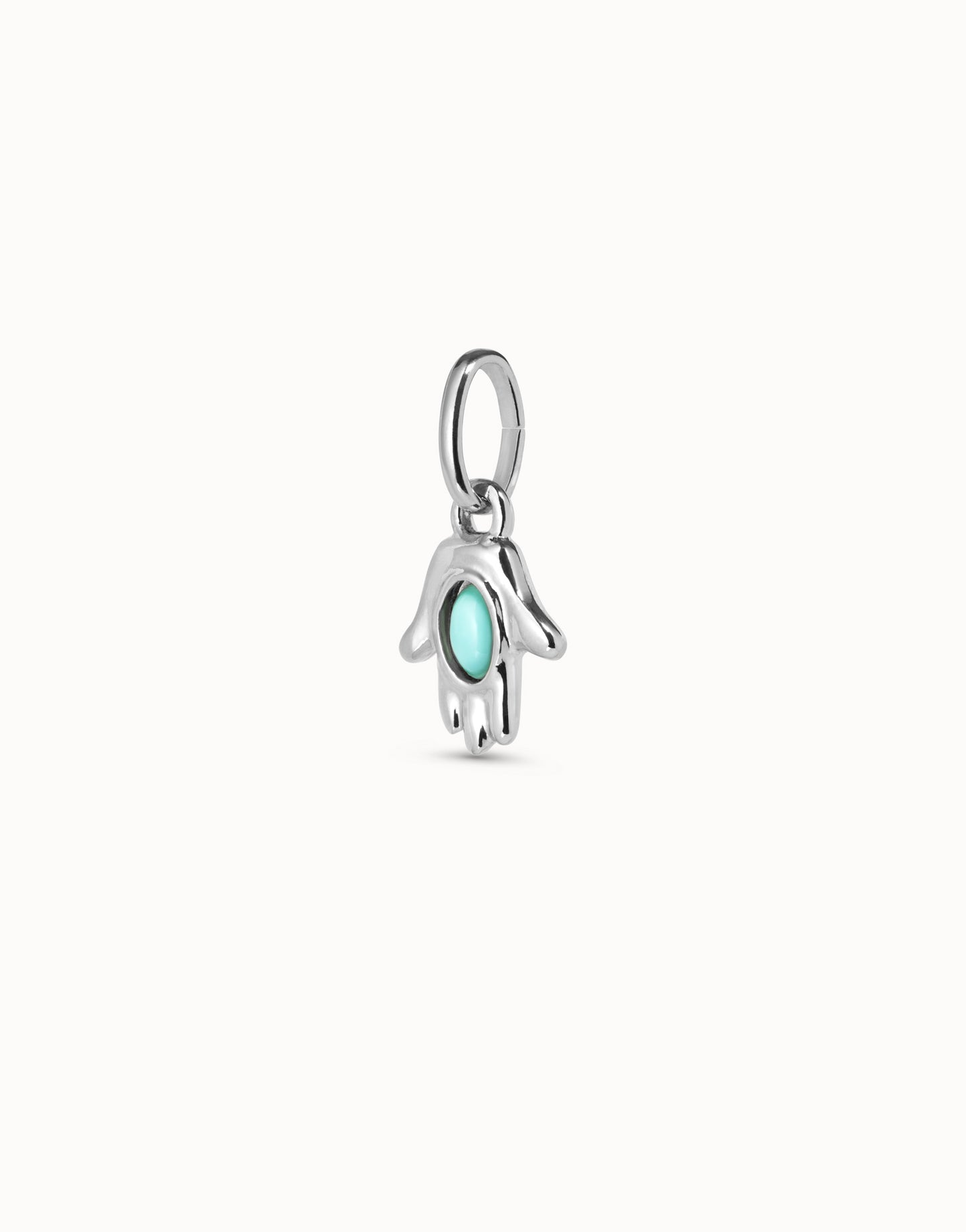 Uno de 50 Sterling silver-plated hand shaped charm with turquoise murano glass in the middle