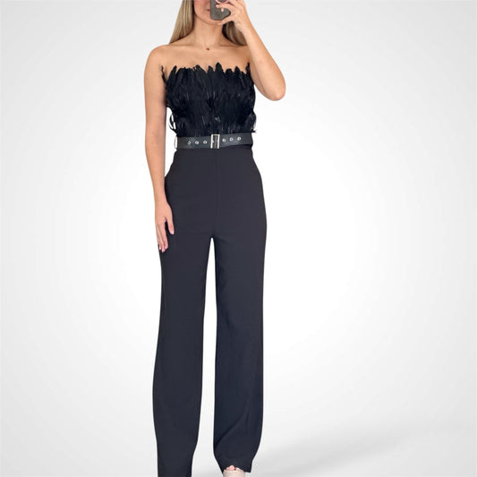 SJ-ELEGANT FEATHER BODICE JUMPSUIT