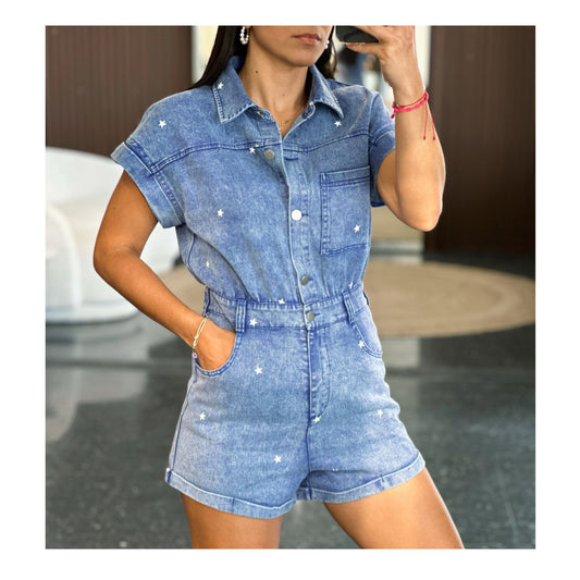 Denim Romper Stars