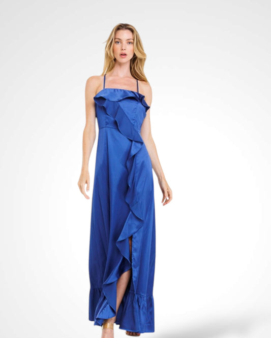 Satin Ruffle Maxi Dress