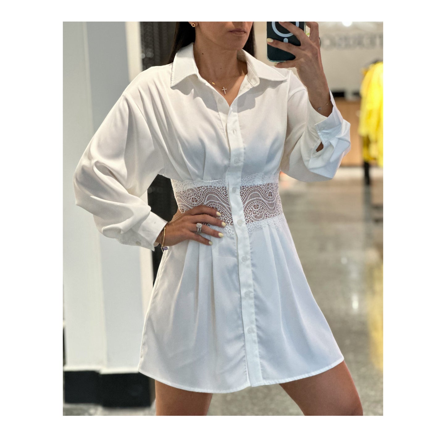 SJQ White Lace Shirt Dress